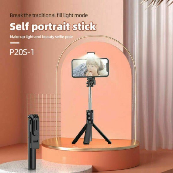 P20S Selfie Stick Τρίποδο Κινητού με Bluetooth Μαύρο
